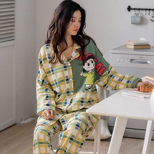 Pajamas Autumn Pure Cotton Thin Long Sleeve Female Cartoon Wweet Girl Suit Household Set