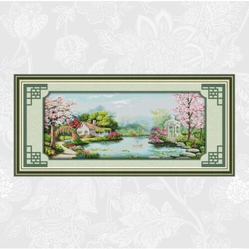 Park View (panoramic) Aida Canvas Cross Stitch Kits Printed Fabric 14CT 11CT Embroidery Sets Chinese Cross-stitch Home Decor