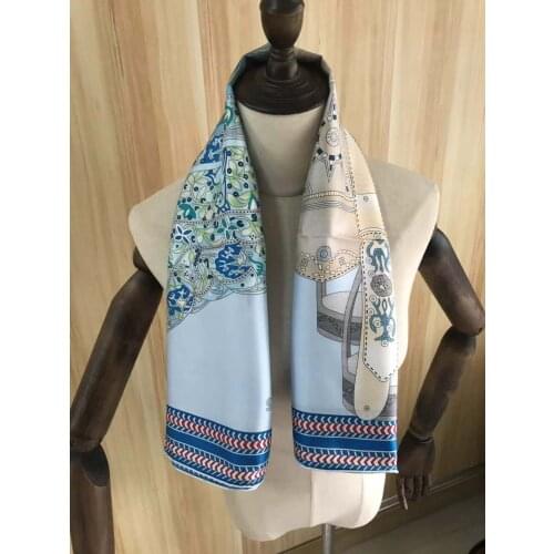 2021 new arrival fashion elegant classic blue design 100% silk scarf 90*90 cm square shawl twill wrap for women lady girl