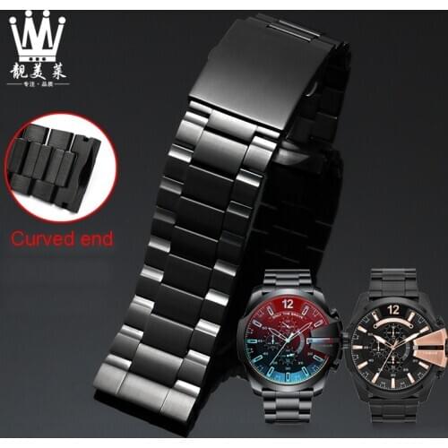 Stainless steel watchband for d-iesel DZ4318 DZ4323 DZ4283 DZ4309 metal bracelet 26mm curved end wristwatches strap black silver