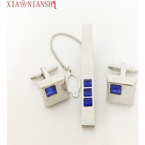 XIAONAINSHI Luxury Men Metal Necktie Tie clip Bar Clasp Tie Clip with Rhinestone Fashion Simple Gift Cuff Links for Men