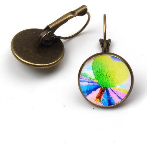 Life tree minimalist style glass handmade earrings cabochon jewelry life tree art accessories female gifts Brincos Vintage