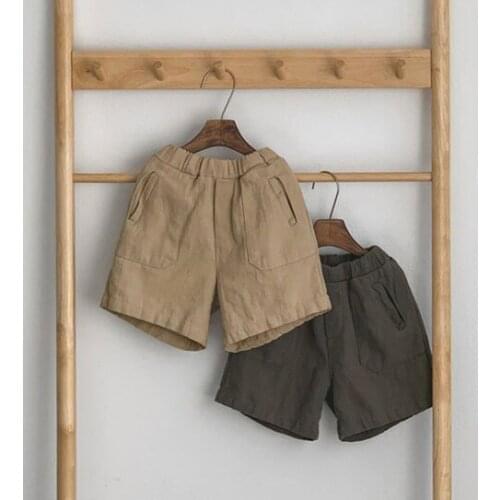 Boys and girls casual plain fabric imitation cotton linen casual pants shorts 21D424