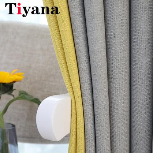 Tiyana Grey Yellow Stitched Blackout Curtains for Living Room Thermal Insulated Bedroom Window Curtain Blinds White Voile JK048Y
