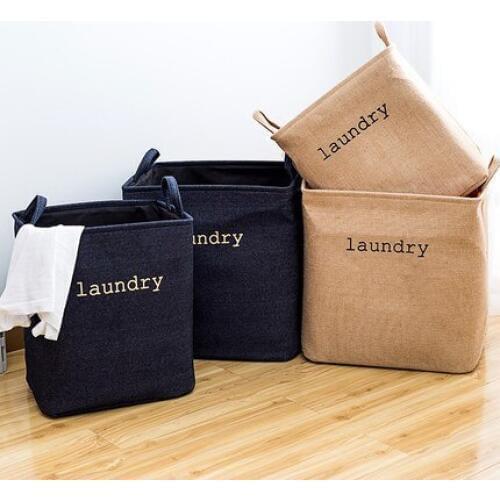 Folding large denim cotton linen hamper laundry basket clothing toys put dirty clothes box storage basket