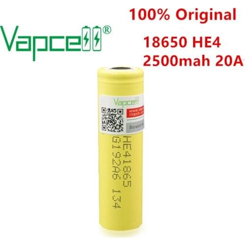 Vapcell 18650 battery 2500mAh 20A rechargeable li-ion battery HE4 18650 and batteries button top