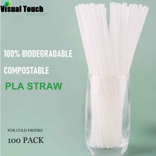 Visual Touch 100pcs/Set Birthday Celebration Non Toxic Wedding Restaurant Party PLA Degradable Disposable Drinking Straw