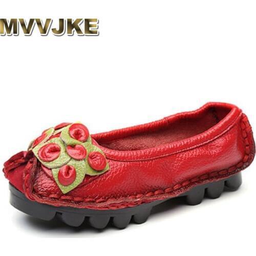 MVVJKE Retro Shoes For Woman Handmade Shoes Genuine Leather flats with Spring Lady Sandals