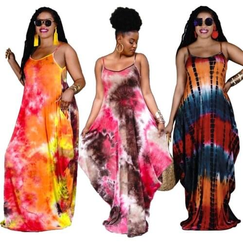 Womens clothing Large size Loose ms Condole belt Skirt To dye printing Beach dress To dye printing Long skirt