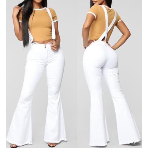 Women High Waist Hole Jeans Button Tassel Pants Trousers Bell-bottom Pants