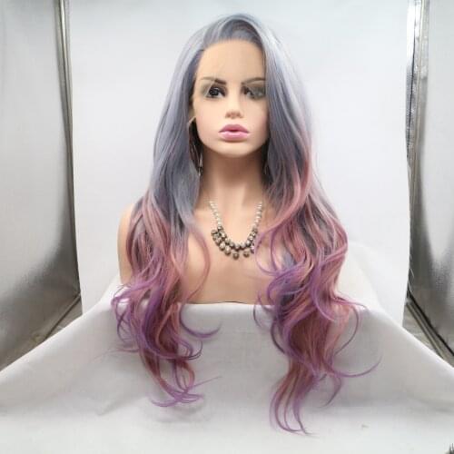 Sylvia Colorful Synthetic Lace Front Wigs Natural Wavy Lace Wigs for Women 180% Density Ombre Rainbow Wigs with Baby Hair