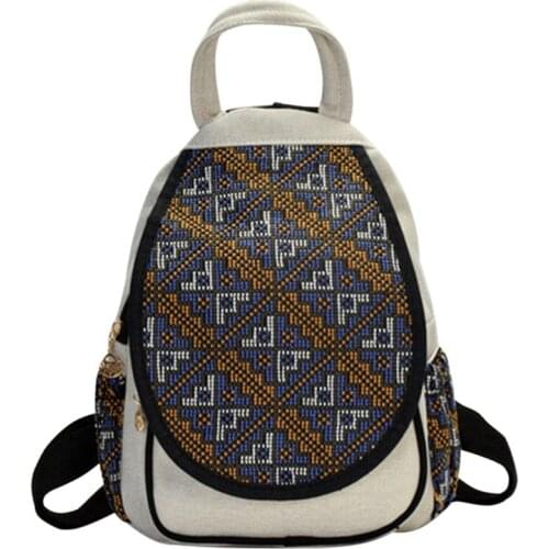 Fashion Striped Print Ladies Small Backpack Ethnic Ladies Backpack Wild Cute Canvas Embossed Cover Backpack