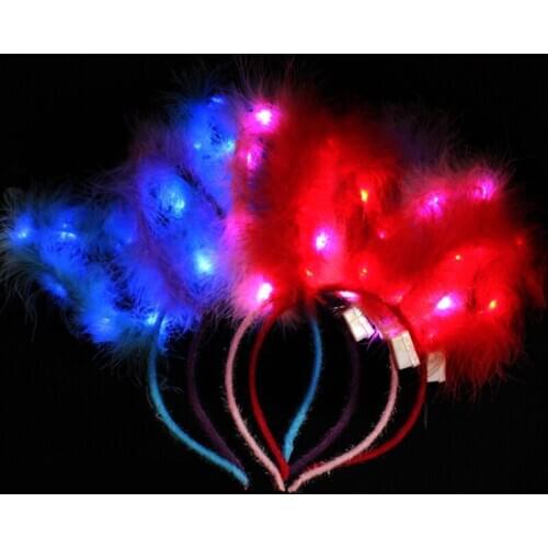 10pcs/lot Led Lights Headband Feather Headband Glow Neon Led Party Headbands For Women Led Festival Accessories Party Supplies