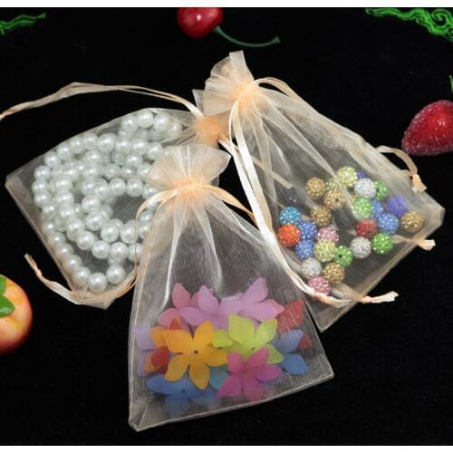 100pcs 15*20cm Champagne Drawstring Organza Bags Jewelry Packaging Display Organza Jewelry Bags Pouch For Jewelry Pouches
