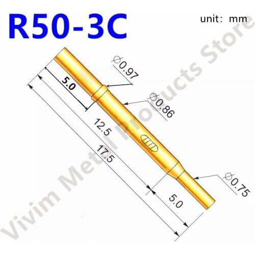 100/Pack R50-3C NEW Hardware Accessories Metal Spring Probe Length 17.5mm Dia 0.86mm Gold Tool Electronic Test Probe tubes