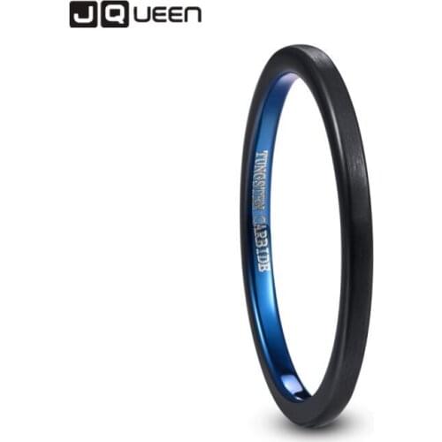 2mm Wide Electroplated Black+blue Surface Brushed Tungsten Steel Mens Ring Wedding Band Tungsten Carbide Ring T226R