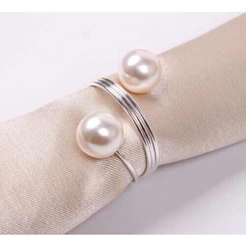 6pcs / metal imitation pearl spring napkin ring desktop decoration is used for family parties, weddings, Western food and hotel