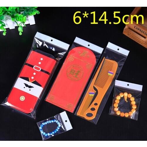 6cm*14.5cm Clear Self Adhesive Seal Plastic Bag OPP Poly Bag Retail Party Packaging Bag W/ Hanging Hole Wholesale 500Pcs/Lot