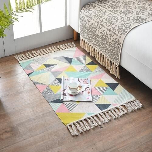 60x90cm Retro Bohemian Carpet for Living Room Hand Woven Long Rug Geometric Flomingo Printed Floor Mat Carpets Bedroom Decor
