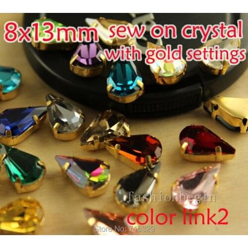 8x13mm teardrop Sew On 24pcs glass crystal rhinestones golden setting Sew on rhinestones for Wedding Decoration Dress link2