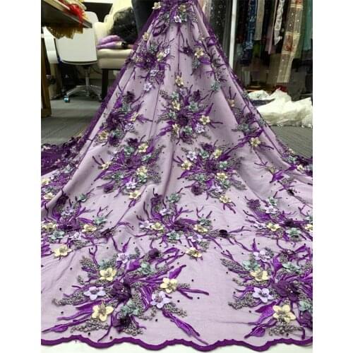African Lace Fabric with 3D flowers and beads ZH-518689 Embroidery Nigeria Fabric Bridal High Quality French Tulle Lace Fabric