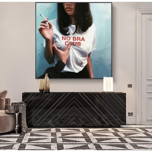 NO BRA CLUB Girls Wall Art Posters and Prints Smoking Girls African Art Paintings on the Wall Decor Modern Bad Girls Pictures