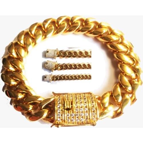 Bling Rapper CZ Clasp Stainless Steel Miami Curb Cuban Chain Bracelets Dragon Casting Clasp Bangle Hip hop Jewelry Men Bracelet