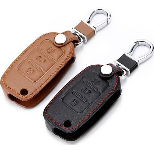 Genuine Leather Car key case cover For Skoda Octavia 2 A7 A5 Fabia Superb Car-Styling For VW Polo Golf 4 5 6 Passat