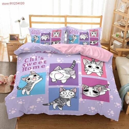 3D Cartoon Bedding Set For Kids Children Anime Linen Bed Cover Set Cat Print Duvet Cover Girls Boy Single Design NO Bed Sheets