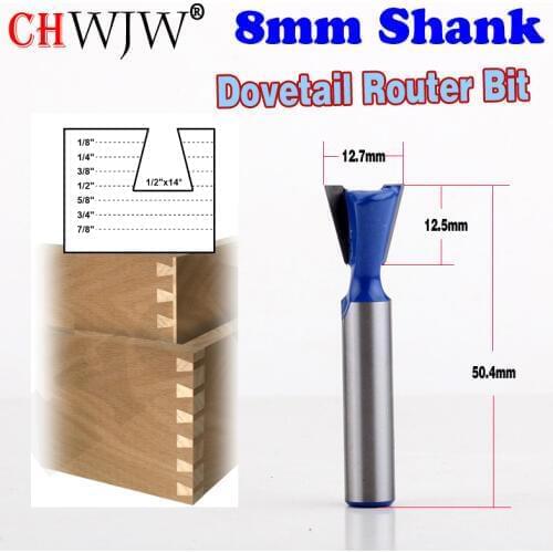 1pc 8mm Shank High Quality Dovetail Router Bit - 1/2" x 14 Degree Carbide Engraving Tool Milling Cutter Wood Cutter