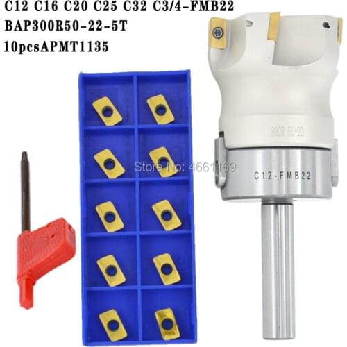 C12 C16 C20 C25 C3/4 FMB22 Straight handle milling handle+BAP300R 50 63 22 5T 6T face Milling cutters+APMT1135 carbide blade