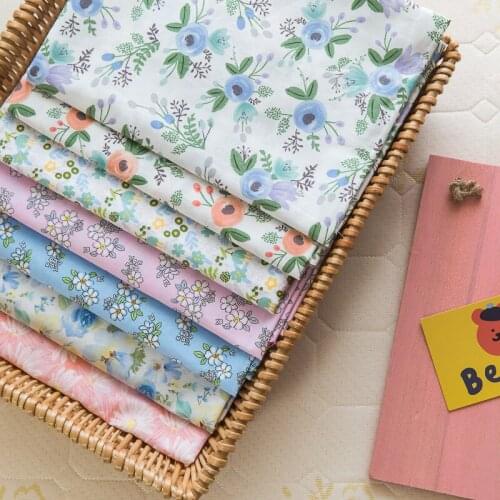 160x50cm Blue Floral Cotton Sewing Fabric, Making Bedding Childrens Clothing Home Decoration Cloth