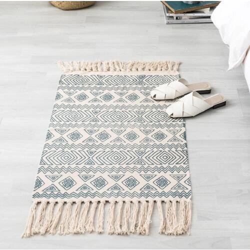 Cotton Living Room Carpet Geometric Area Rug Dining Room Bohemian Hand Woven Floor Mat Decorative Blanket Carpet Hallway Rug