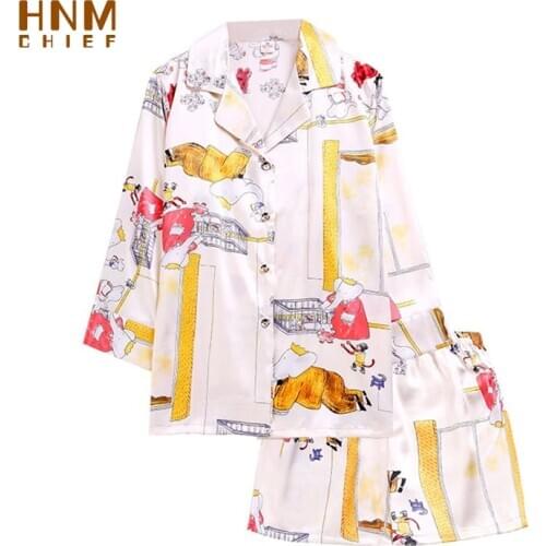 HNMCHIEF Brown Silk Pajamas 2020 Pijama De Mujer Satin Pajamas Loungewear Spodenki Damskie Ropa De Verano Mujer Plus Size Pajama