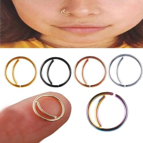 TIANCIFBYJS 1pcs Stainless Steel Nose Hoop Rings Fake Septum Ring Nostril Ear Studs Clip on Helix Earring Piercing Body Jewelry