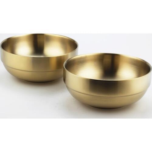 304 Stainless Steel Korean Noodle Bowl Thickened gold color Double layer Bowl heat insulation