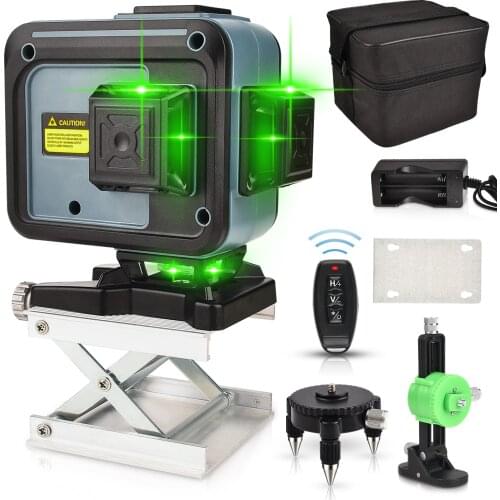 GOXAWEE 12 Lines Laser Level 3D Green Horizontal & Vertical Cross Line 360 Auto Self-Leveling Beam laser level Construction Tool