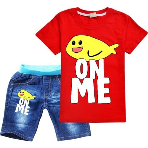 Summer Kids Fish On Me T-shirt 3D Cartoon Printed Pullovers Leisure Fashion Children Boys Girls Sports T Shirts + Jeans Sets