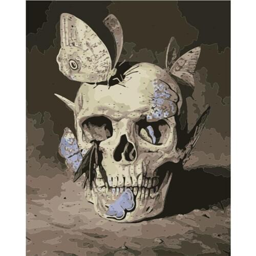 Oil Painting Skeleton Butterfly Painting By Numbers Paint Flower DIY Canvas Picture Hand Painted Home Decoration D iy Gift