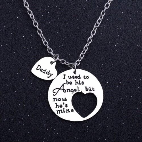 Memorial Necklace Daddy I Used To Be His Angel,But Now Hes Mine Pendant Men Family Fathers Day Gift Hollow Heart Jewelry