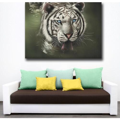 Wall Picture White tiger, water Canvas Painting For Living Room Home Decor Oil Painting On Canvas Wall Art Unframed