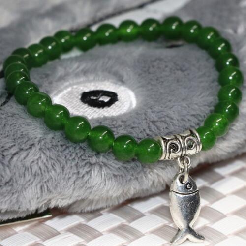 Natural Stone Green Taiwan Dyed Chalcedony Jades 6mm Round Beads Bracelets for Women Party Gifts Jewelry Making 7.5inch B1942