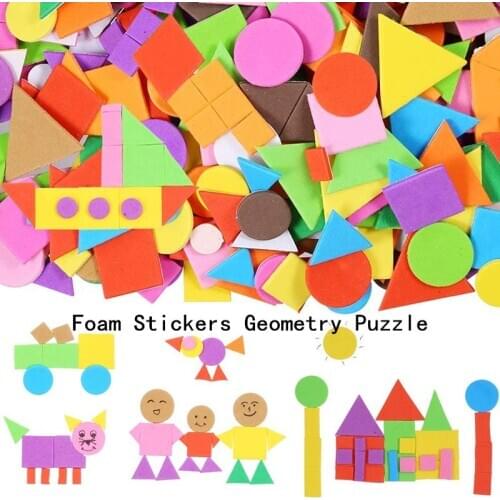 New 400/200pcs Foam Sticker Geometric Puzzle Sticker Kids Educational Toys DIY Children Creative Handmade Greeting Card Gift