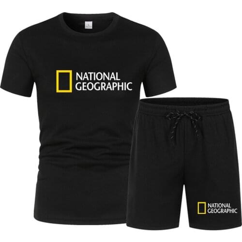 New National Geographic Indication Color Printing Mens Sportswear Two-piece Workout Suit Short Sleeve T-shirt + Shorts