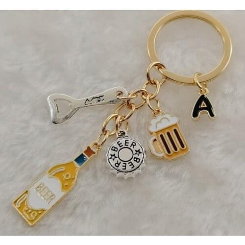 Charm enamel A-Z letters drip beer bottle opener wine glass beer keychain bar keychain, cute and interesting beer keychain
