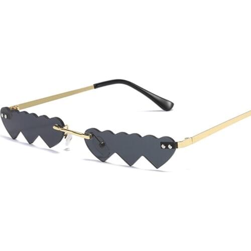 Vintage Small Heart Sunglasses Women Luxury Rimless Sun Glasses Shades Female Fashion Brand Designer Black Mirror Oculos De Sol