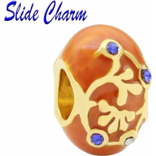 Easter gift, DIY hole, blue Rhinestone, yellow painted, oval Russian egg golden celosia female personality charm