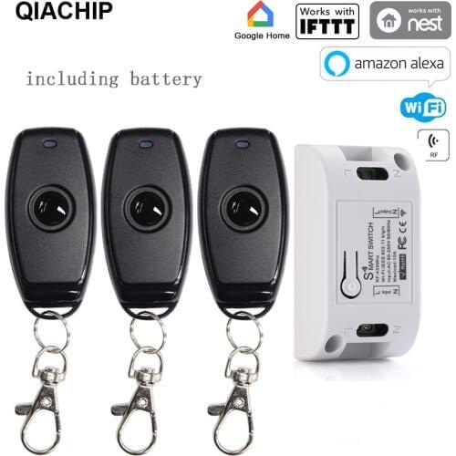 QIACHIP 433Mhz RF Remote Control & 220V 110V WiFi DIY Home Automation Relay Module Tuya Smart Life APP Amazon Alexa Google Home