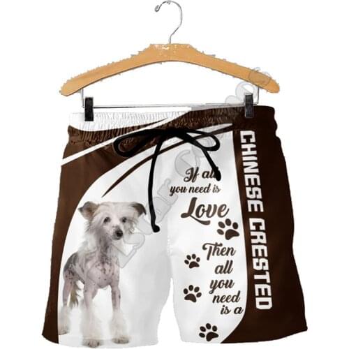 PLstar Cosmos Chinese Crested Mens Shorts Summer Casual Shorts Funny Animal 3D Printed Loose Cool Beach Comfortable