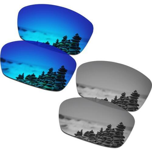 SmartVLT 2 Pairs Polarized Sunglasses Replacement Lenses for Oakley Plaintiff Squared Ice Blue and Silver Titanium
